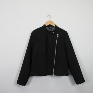 GAP Biker Jacket Women XL Black Cotton Blend Zip Up Moto Minimalist Luxury 780